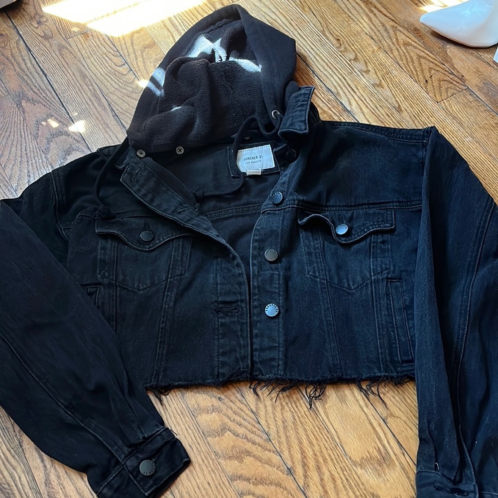 Forever 21 Black Cropped Jacket with Hood
